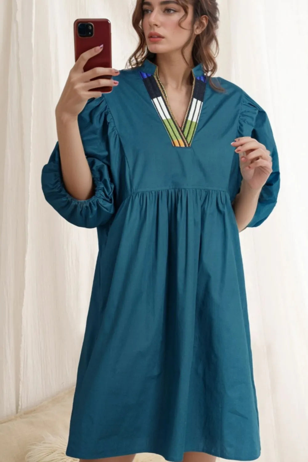 Loose Fit Puff Sleeve Mini Dress