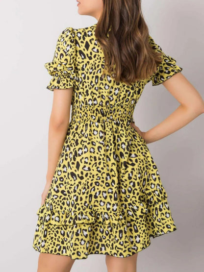 Leopard Print Tie Front Short Sleeve Mini Dress