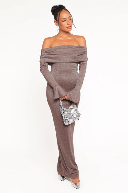 Oraton Off Shoulder Maxi Dress - Brown