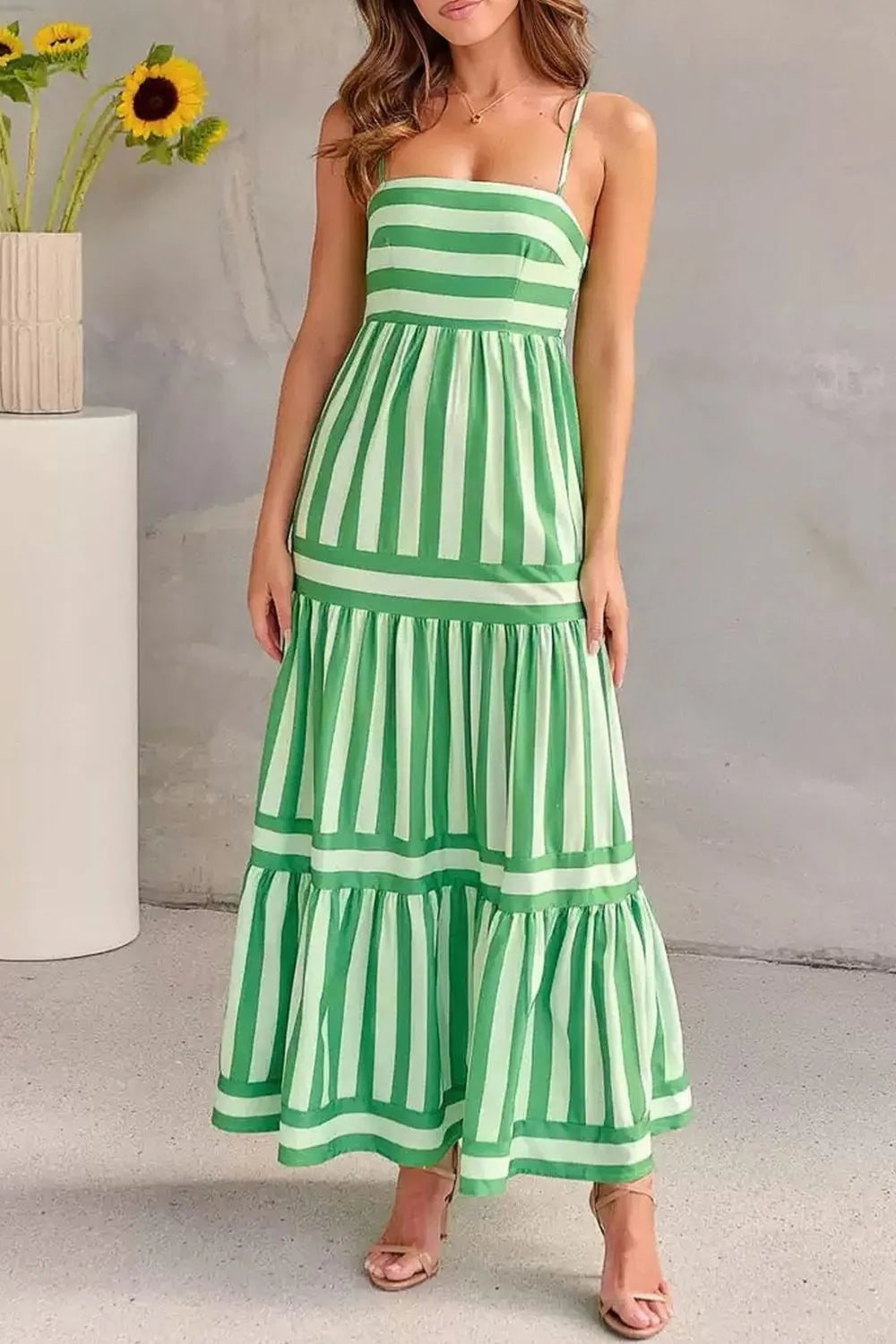 Striped Tiered Maxi Cami Dress