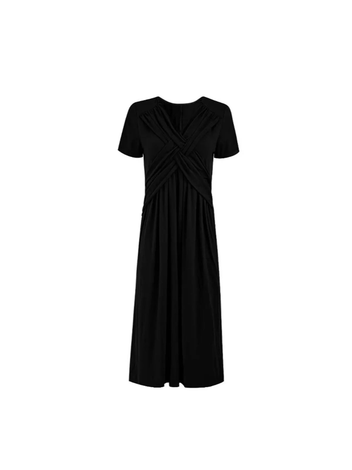 V-Neck Short Sleeve Midi Dress
