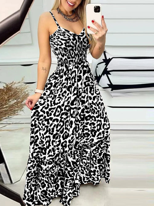 Full Size Leopard Print Spaghetti Strap Maxi Dress Plus Size