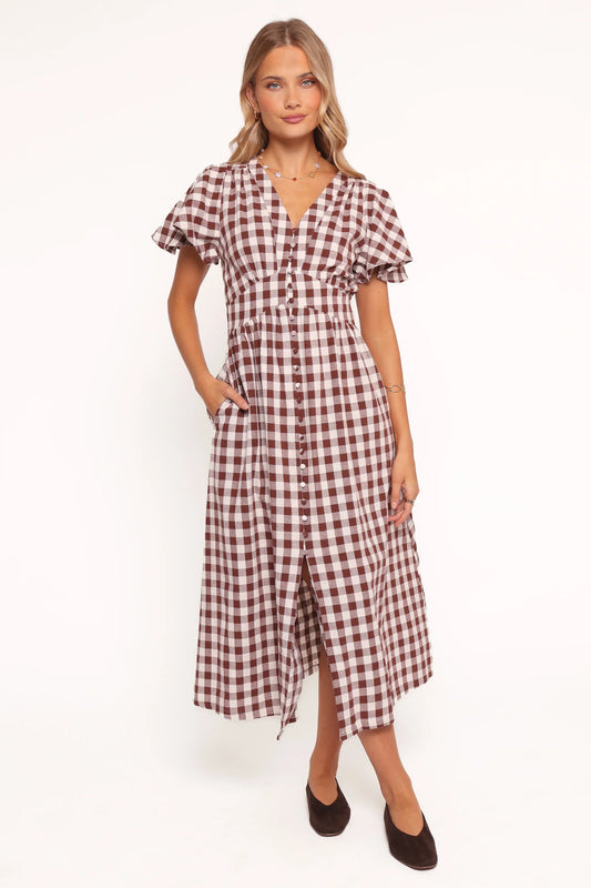 Robinson Maxi Dress - Brown Gingham