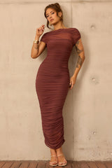 Elysian Mesh Midi Dress - Cocoa
