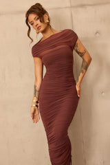 Elysian Mesh Midi Dress - Cocoa