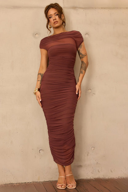 Elysian Mesh Midi Dress - Cocoa