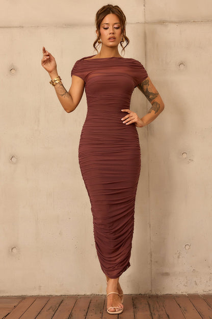 Elysian Mesh Midi Dress - Cocoa