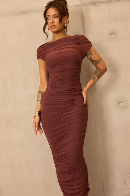 Elysian Mesh Midi Dress - Cocoa