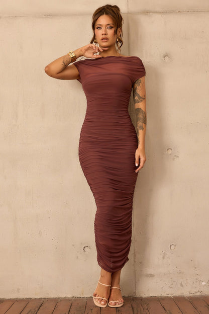Elysian Mesh Midi Dress - Cocoa