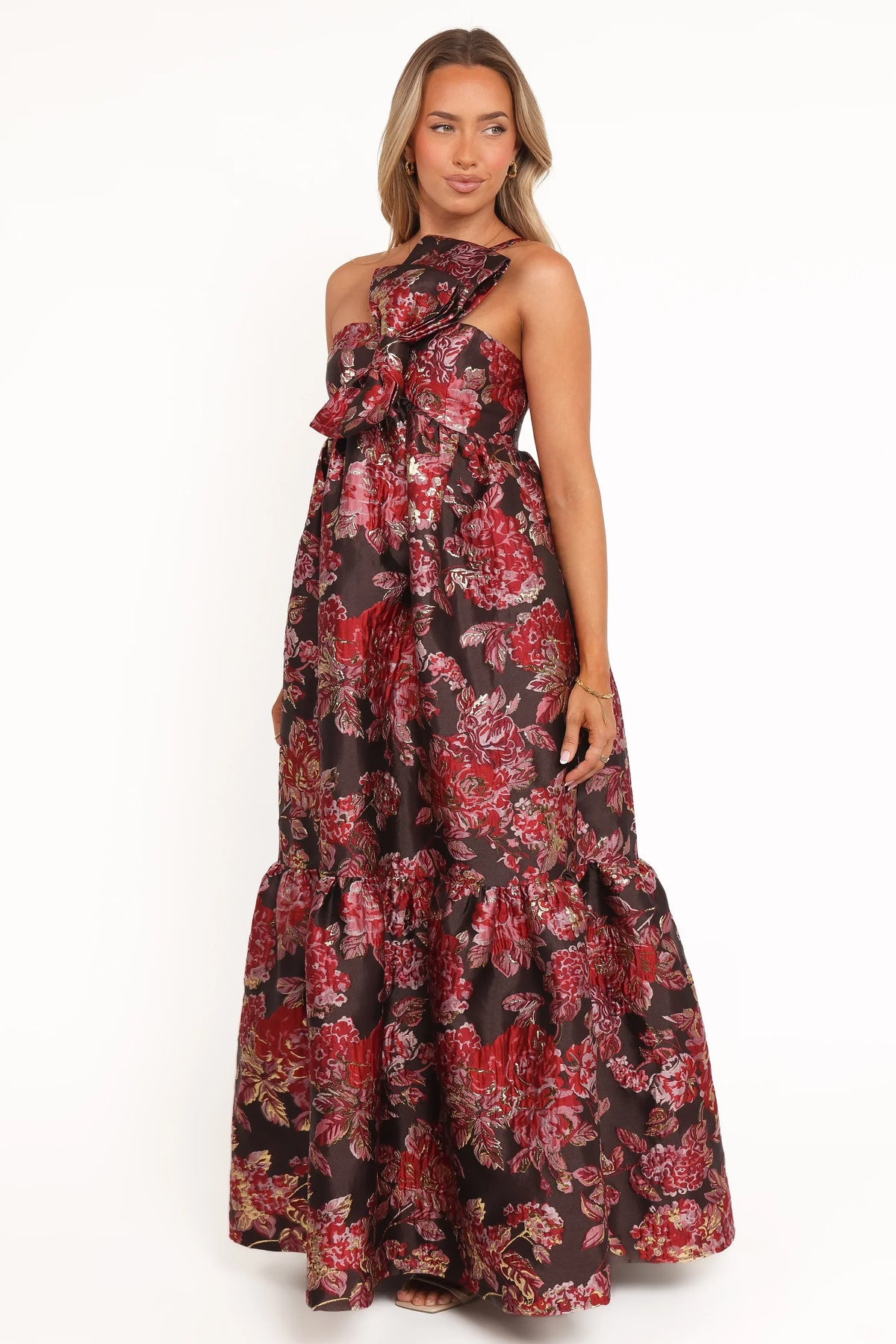 Betina Bow Front Maxi Dress - Brown Floral
