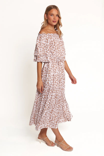 Rhody Off Shoulder Maxi Dress - White Leopard