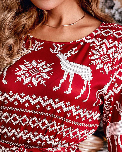 Christmas Print Cold Shoulder Dress