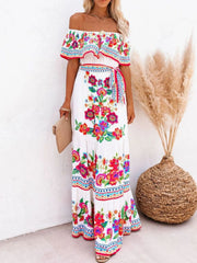 Floral Off Shoulder Ruffle Maxi Dress