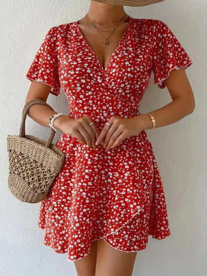 Floral Flutter Sleeve Wrap Mini Dress