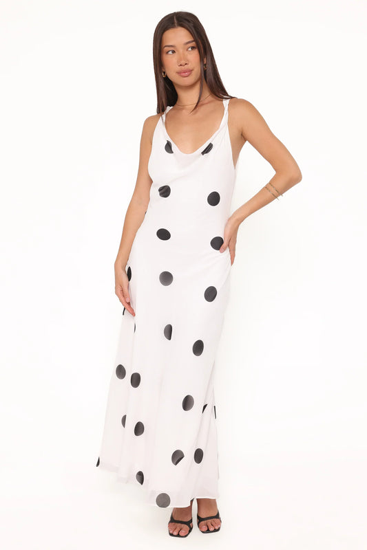 Collette Maxi Dress - White Polka Dot