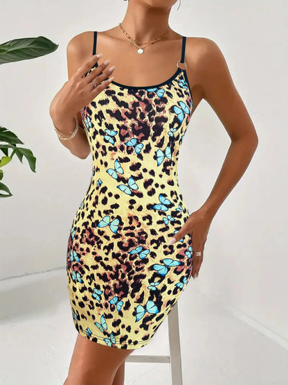 Leopard Print Butterfly Mini Cami Dress