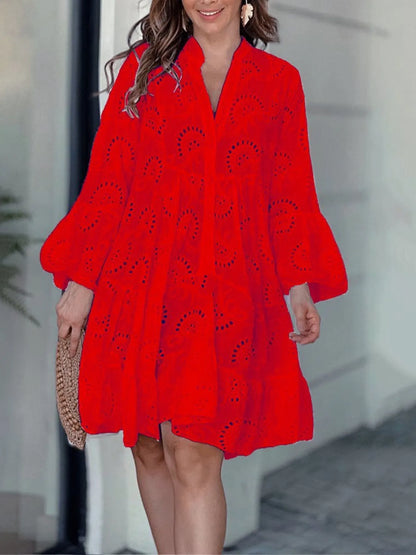 Full Size Eyelet Ruffled Hem Tiered Dress Plus Size
