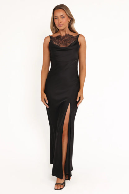 Evana Lace Maxi Dress - Black