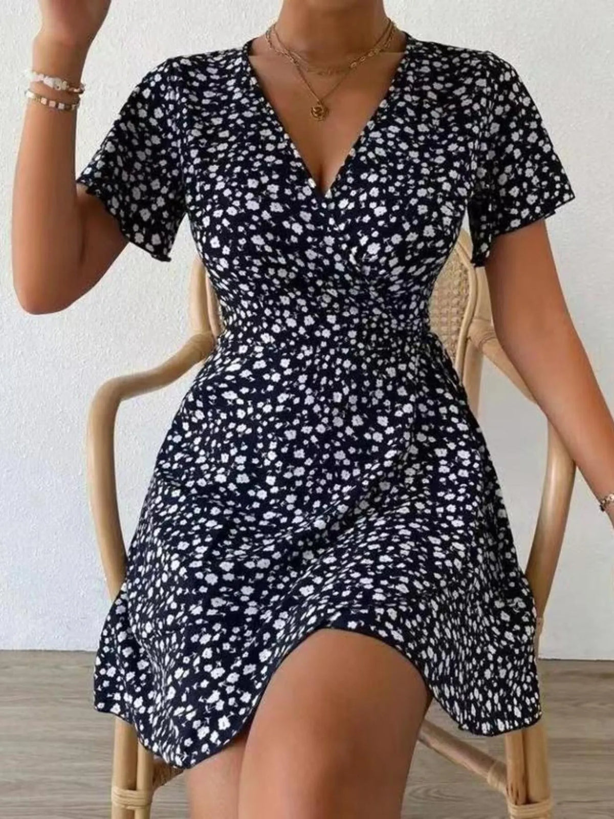 Floral Flutter Sleeve Wrap Mini Dress