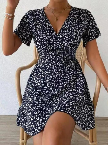 Floral Flutter Sleeve Wrap Mini Dress