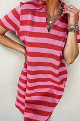 Casual Striped Polo Collar T-Shirt Dress