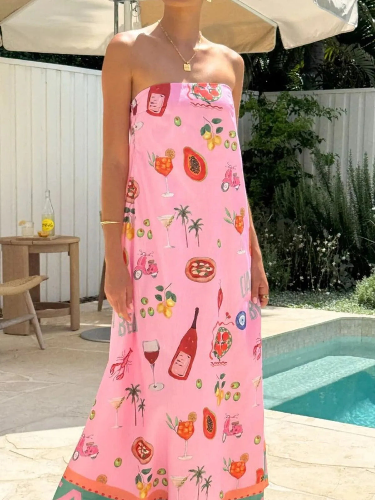 Printed Strapless Summer Maxi Dress