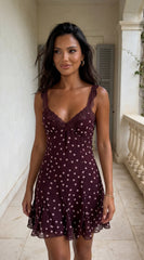 Caelisse Polka Dot Mini Dress - Brown
