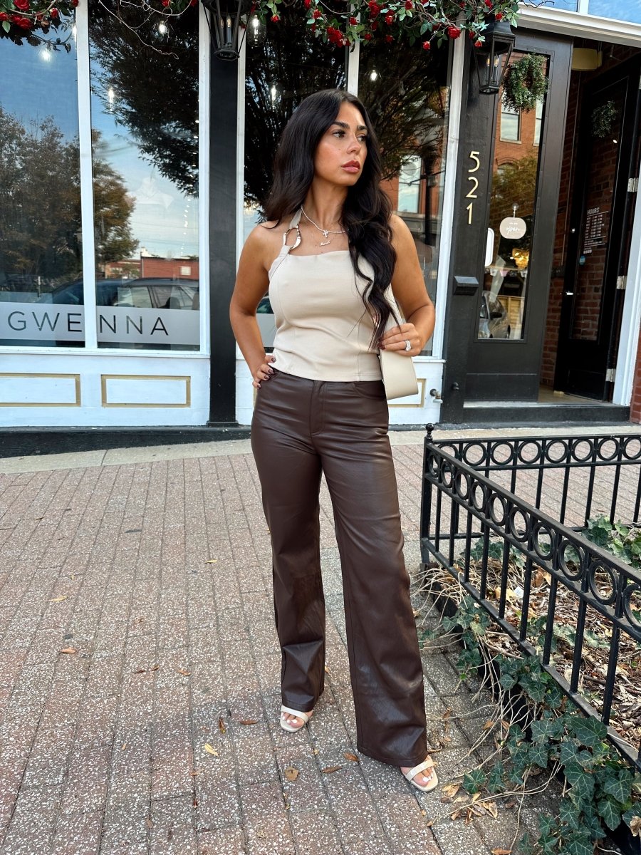 Lucca Taupe Chain Link Halter Top