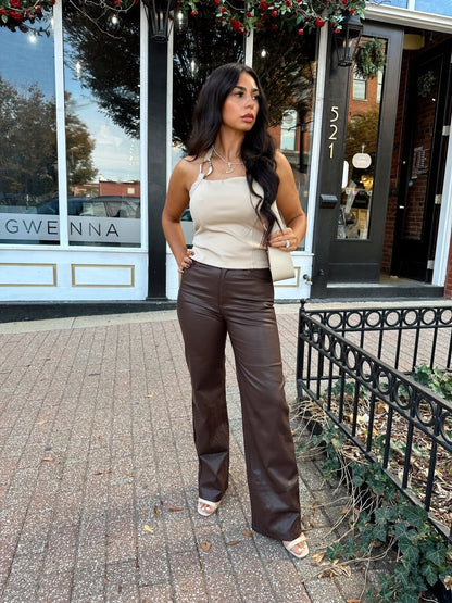 Lucca Taupe Chain Link Halter Top