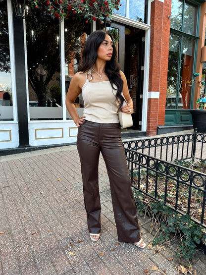 Lucca Taupe Chain Link Halter Top