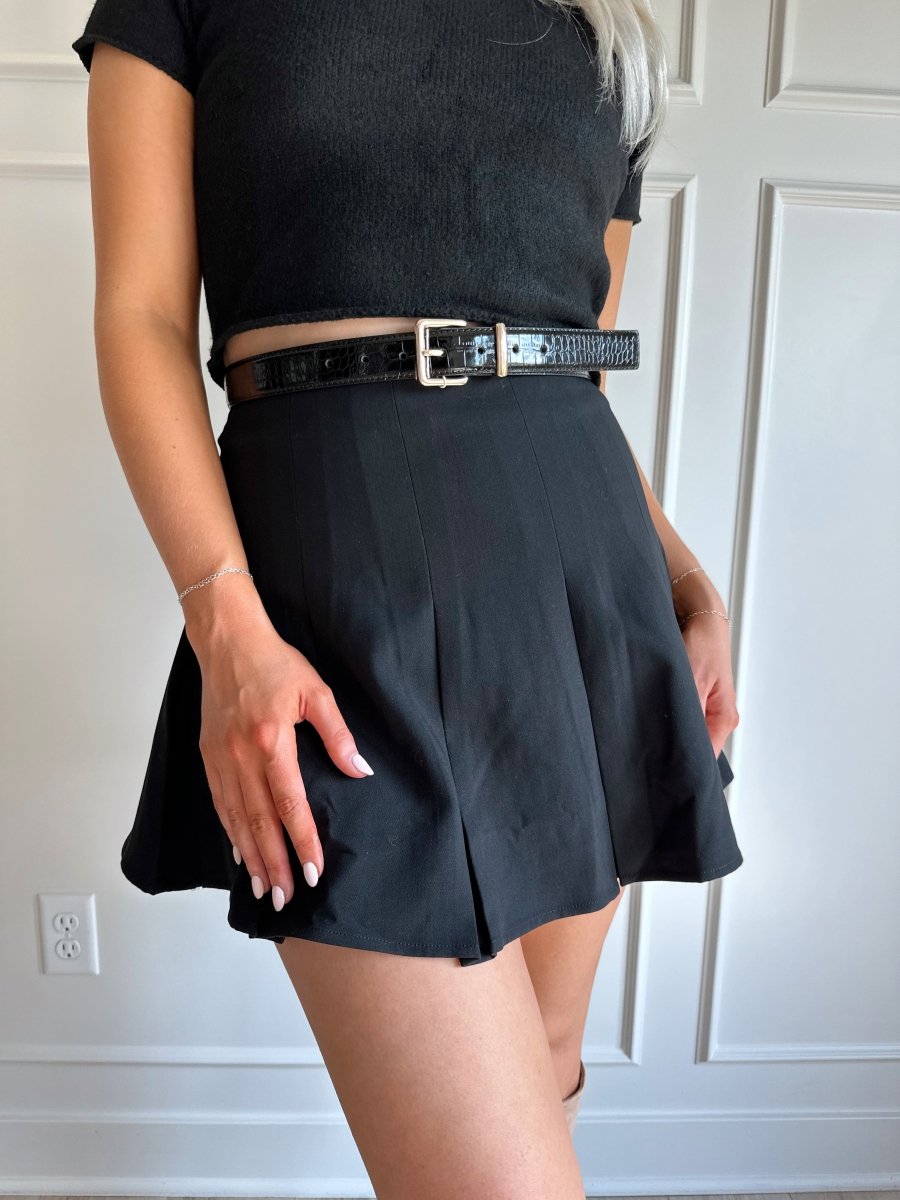 Maci Black Tailored Pleated Mini Skirt