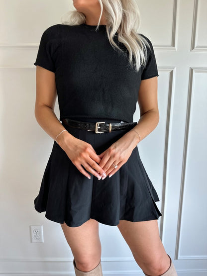 Maci Black Tailored Pleated Mini Skirt