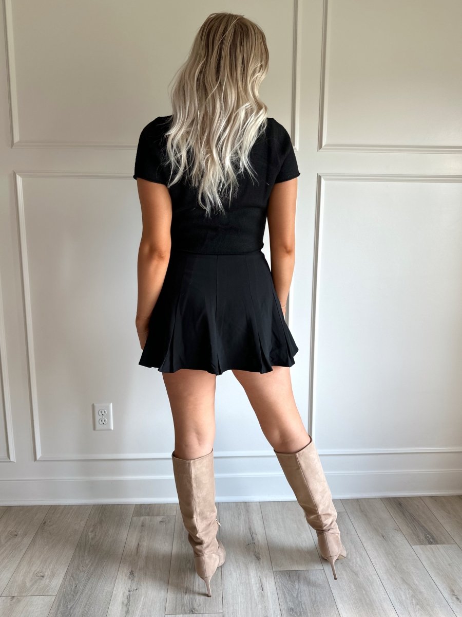 Maci Black Tailored Pleated Mini Skirt