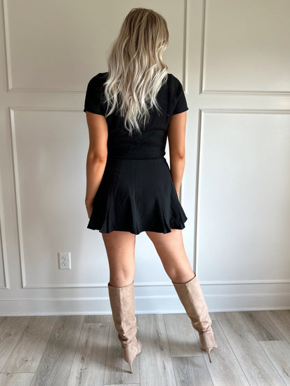 Maci Black Tailored Pleated Mini Skirt