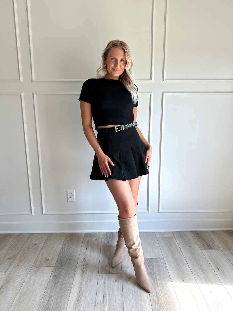 Maci Black Tailored Pleated Mini Skirt