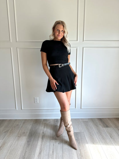 Maci Black Tailored Pleated Mini Skirt