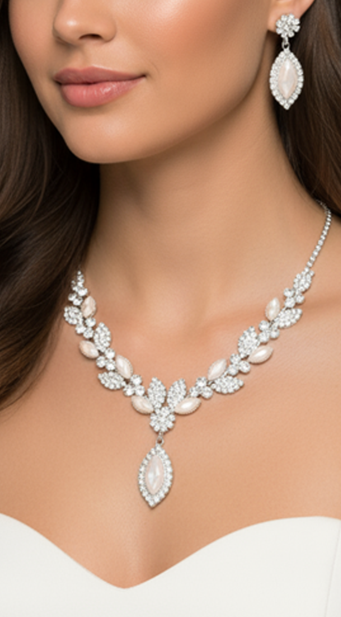 Radiant Flower Pearl Necklace & Earrings