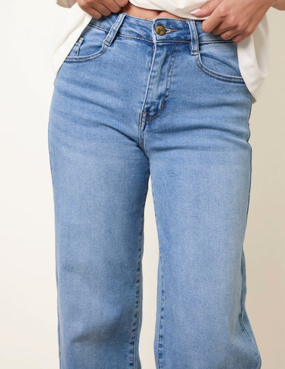 Hem Wide Leg Soft Jeans