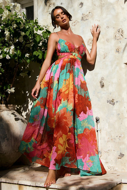Taking It Maxi Dress - Orange Multi