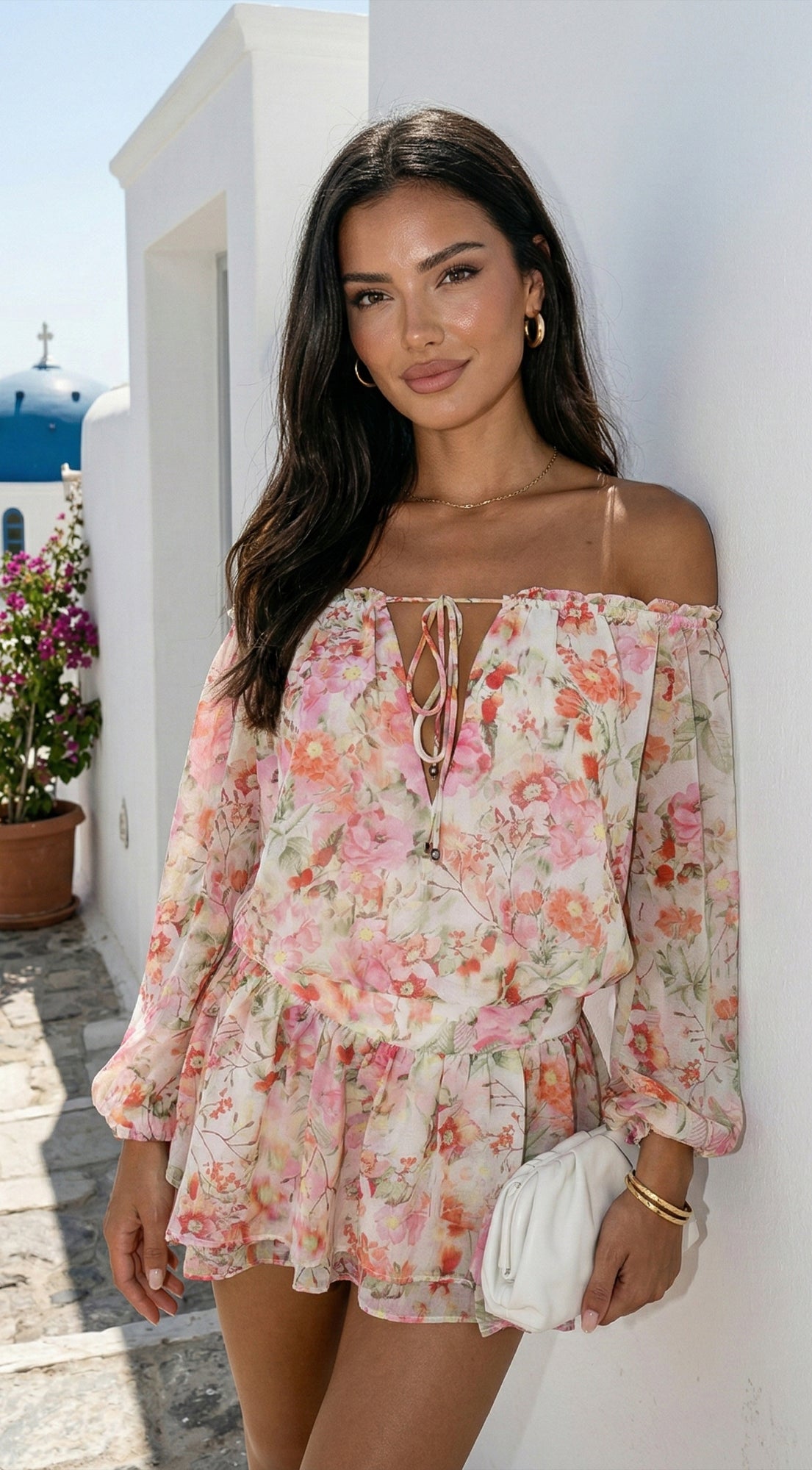 Cyrene Floral Off-Shoulder Mini Dress - Floral Pink