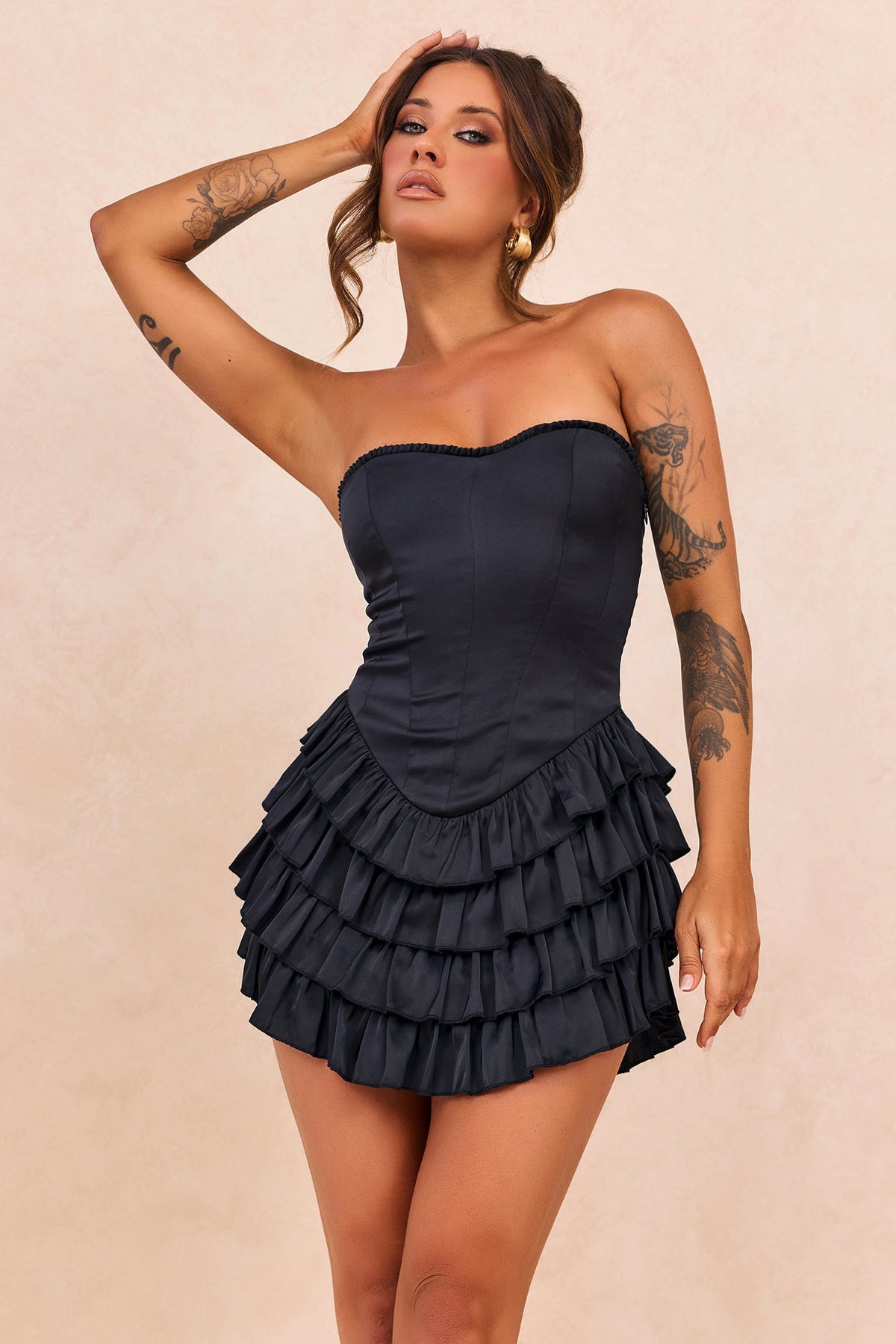 Velour Reverie Satin Mini Dress - Black