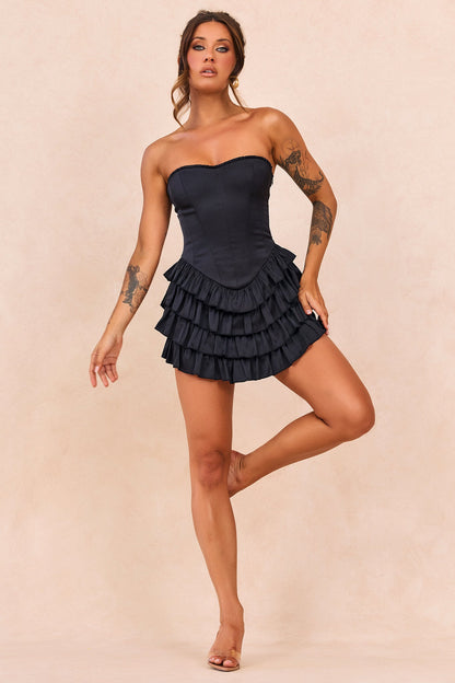 Velour Reverie Satin Mini Dress - Black