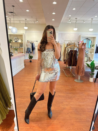 Vivia Silver Sequin Shift Mini Dress