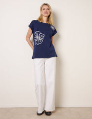 T-Shirt With Big Floral Embroidery