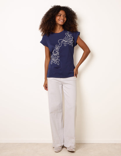 T-Shirt With Floral Embroidery